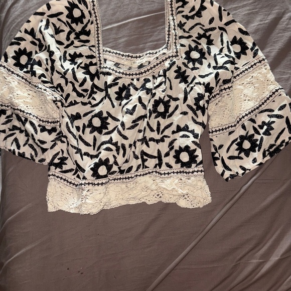 Christian Siriano Boho Ikat Crochet Lace Insert Blouse XS - Picture 1 of 2